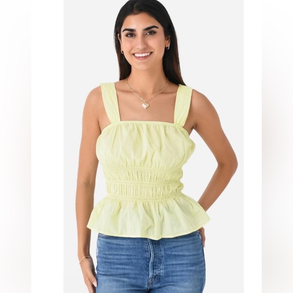 NWT Stark X Top Womens Lemon Size Small Wide Straps Shirred Bodice Kamil Peplum